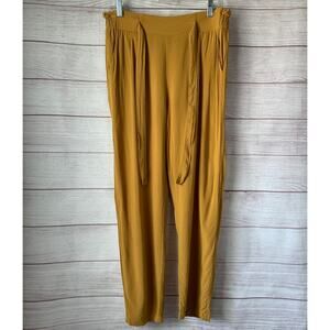 Ambiance Apparel Mustard Yellow Paper Bag Pants Tie Front Pockets Size Large